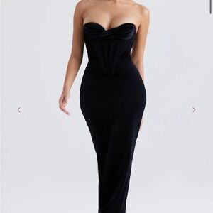 black dress satin long LA LUNE PLUNGED CROSS BACK MAXI DRESS | BLACK | DRESSES